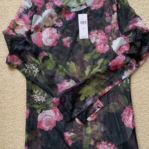 Anthropologie NWT porridge Elegant Floral Long Sleeve Mesh Top